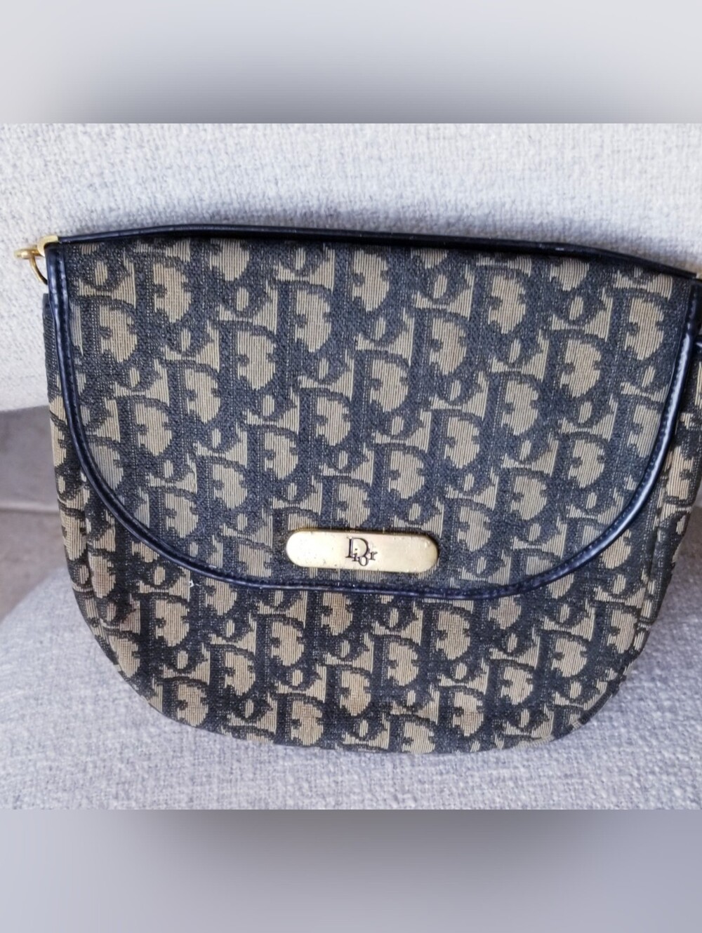 Dior Beige and Black Oblique Monogram Shoulder Bag